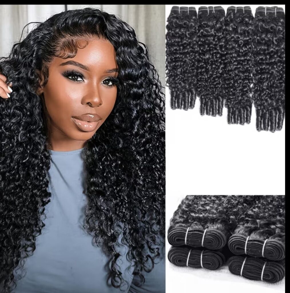 4 bundles de cheveux humains bouclés ondulés avec pointes spirales, texture birmane naturelle non traitée, couleur noire naturelle — extensions/tissage rapide pour un rendu volumineux, doux et défini.