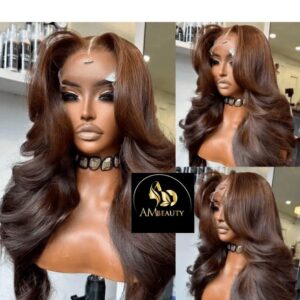 perruque cheveux humains body wave brun chocolat 13x6 lace front wig transparent lace pre plucked natural hairline virgin hair real human hair wigs 180% density glueless ready to wear breathable cap long wavy hair